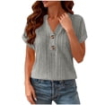 thumbnail image 2 of ICHUANYI Women's Casual Short Sleeve T Shirts Summer Button V Neck Tops Loose Fit Tee Shirt Blouse, 2 of 9