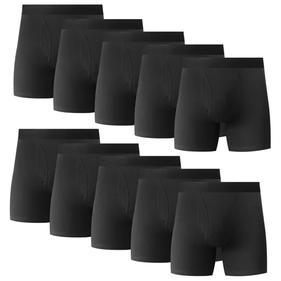10PK Mens Cotton Boxer Briefs Tagless Comfort Flex Underwear With Opening Fly