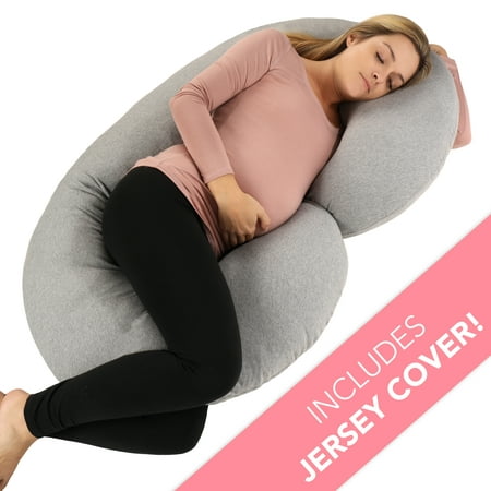 PharMeDoc Pregnancy Pillow with Soft Jersey Cover - C Shaped Body Pillow for Pregnant