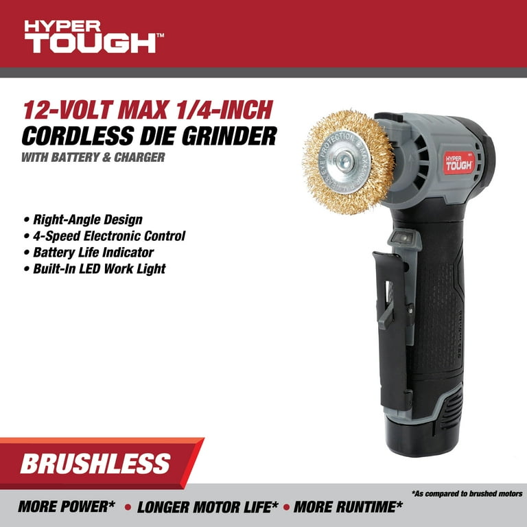 Hyper Tough 12V Max Brushless 1 4 inch Cordless Die Grinder with 1.5AH Lithium Ion Battery and Charger New Walmart