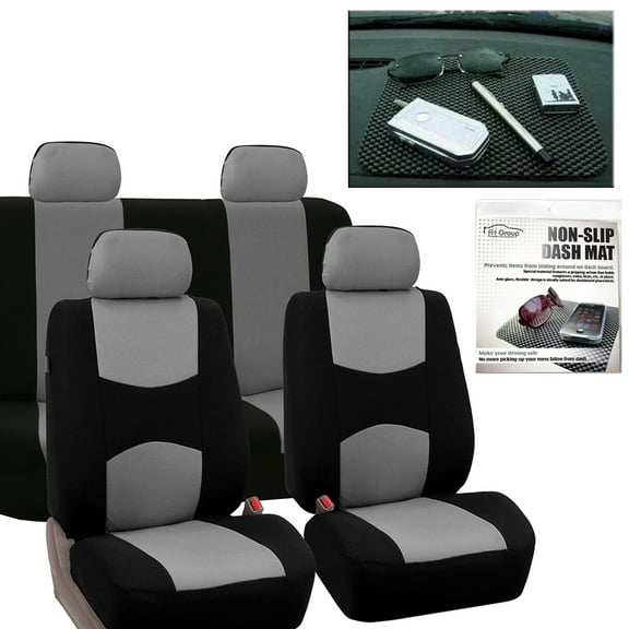 FH Group Universal Fit Cloth Car Seat Covers - Full Set, Solid Bench w/ Dash Pad