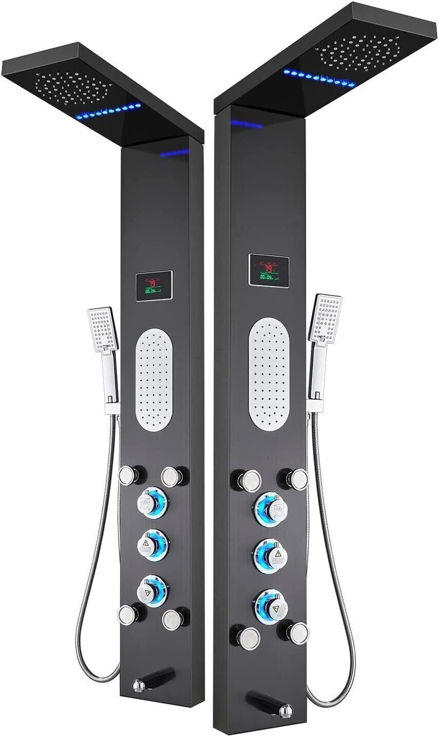 LED Shower Panel Tower System Rain Massage Jet Stainless Steel Oil Rubber Bronze