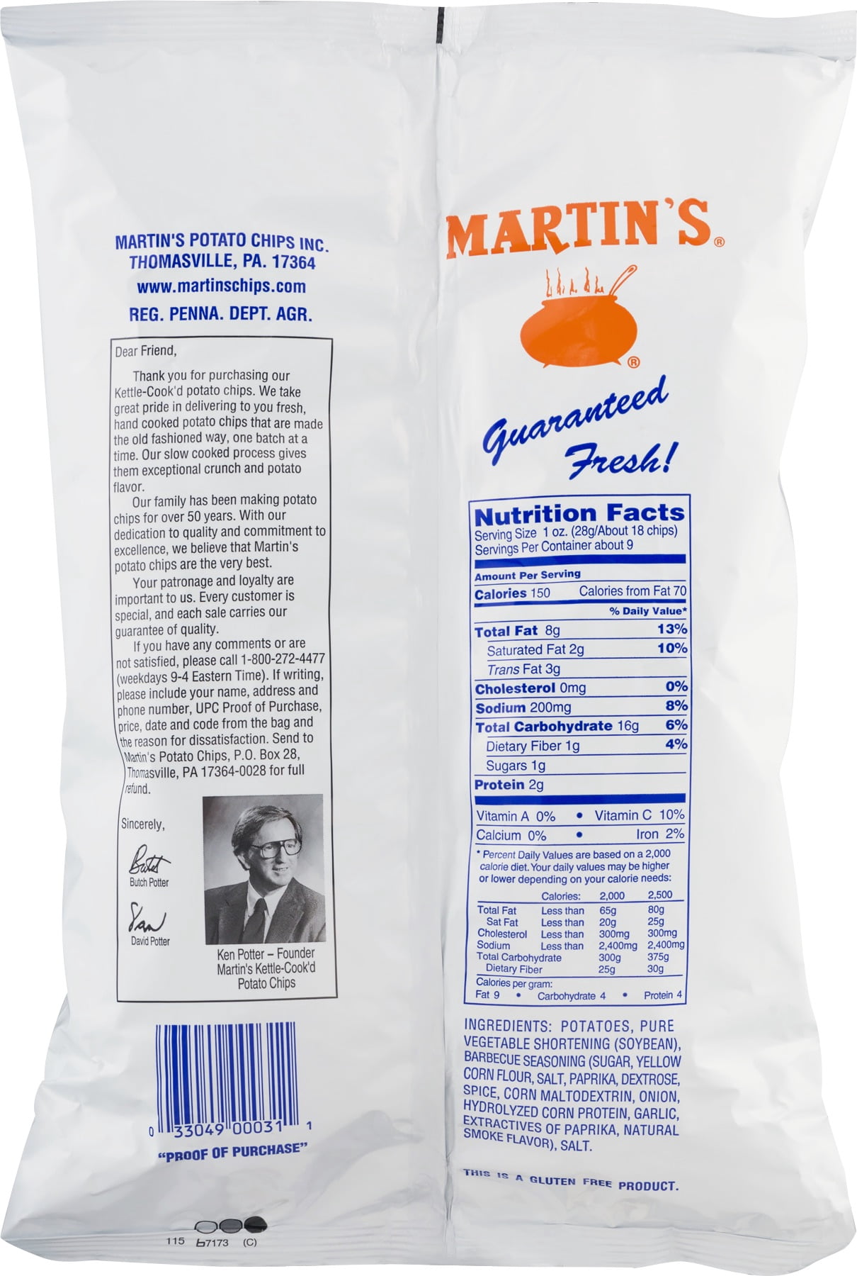 Martin's Kettle-Cook'd Bar-B-Q Potato Chips - 8 Oz. (3 Bags)