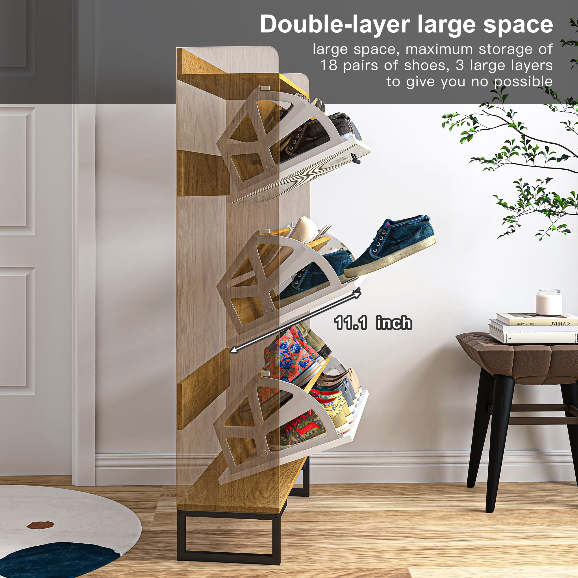 YYAo Entryway Shoe Cabinet, Shoes Storage Organizer Narrow Shoe Storage Rack with Flip Doors, Tipping Bucket Shoe Cabinet for Closet, Living Room, Brown YYAo Entryway Shoe Cabinet, Shoes Storage Organizer Narrow Shoe Storage Rack with Flip Doors, Tipping Bucket Shoe Cabinet for Closet, Living Room, Brown