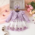 thumbnail image 2 of WEIYLL Toddler Girls Casual Outfit Sets Long Sleeve Ruffles Floral Coat Tops Bowknot Princess Dress Headbands Purple Girls Fall Clothing for 9-12 Months, 2 of 7