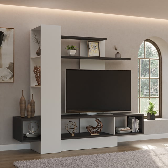 Mueble de Tv 60" MADIK con Nichos y Repisa blanco/rústico 200x180x48cm Modelo 2543.0008