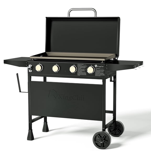 KingChii 4-Burner 30.6" Propane Griddle Outdoor Flat Top Gas Grill Griddle with Hard Cover for Camping, Tailgating, BBQ, Parties, Backyard & Patio