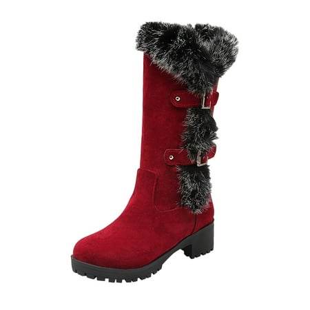 GHSOHS Cowboy Boots for Women Platform Boots Women s Mid Calf Boots Fall Winter Suede Warm Western Cowgirl Boots Belt Buckle Thick Soled Thick Heels Riding Boots Shoes Western Boots Size 39