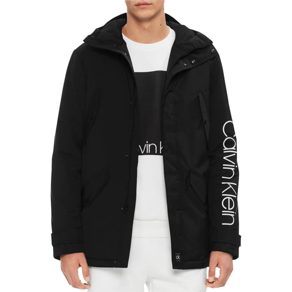 Calvin Klein Mens Hooded Water Resistant Jacket black L