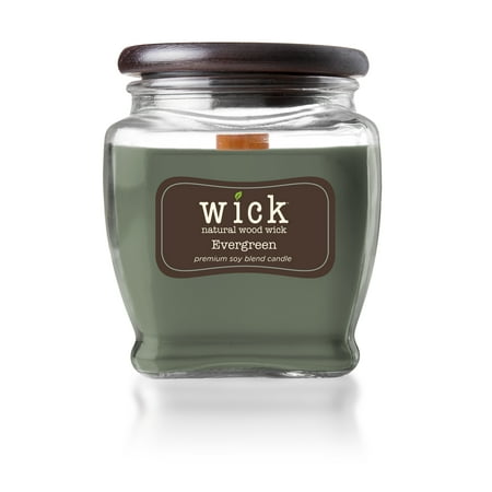 Wick Scented Jar Candle, Wooden Wick and Top, Evergreen, 15 oz, Single