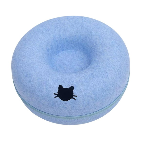 Cat Tunnel Bed Universal for All Seasons Washable Breathable Cat Cave Donut Blue 50cm