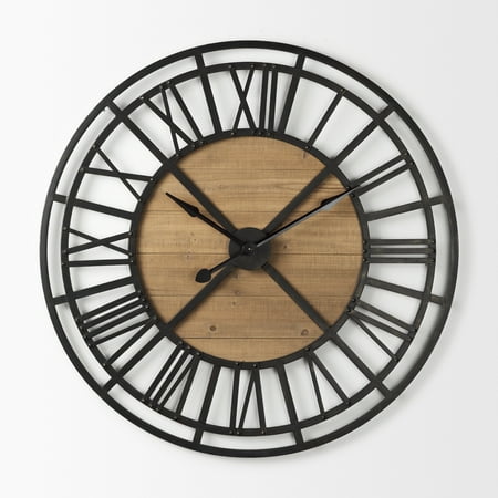Mercana Lewiston 42.1L X 2.6W X 42.1H Black Iron W/Wood Round Wall Clock