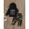 thumbnail image 4 of Kids Toddler Little Boy Hooded Fall Outfits 18 24 Months 2T 3T 4T 5T 6T Letter Print Long Sleeve Hoodies with Camouflage Pattern Cargo Pants Clothing Set, 4 of 9