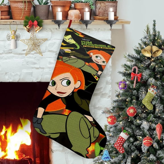 Kim Possible-theme Christmas Stockings,Fine white linen for Stairs Fireplace Hanging Xmas Home Decor Christmas gift17.7"X12.6"(45cm×32cm)