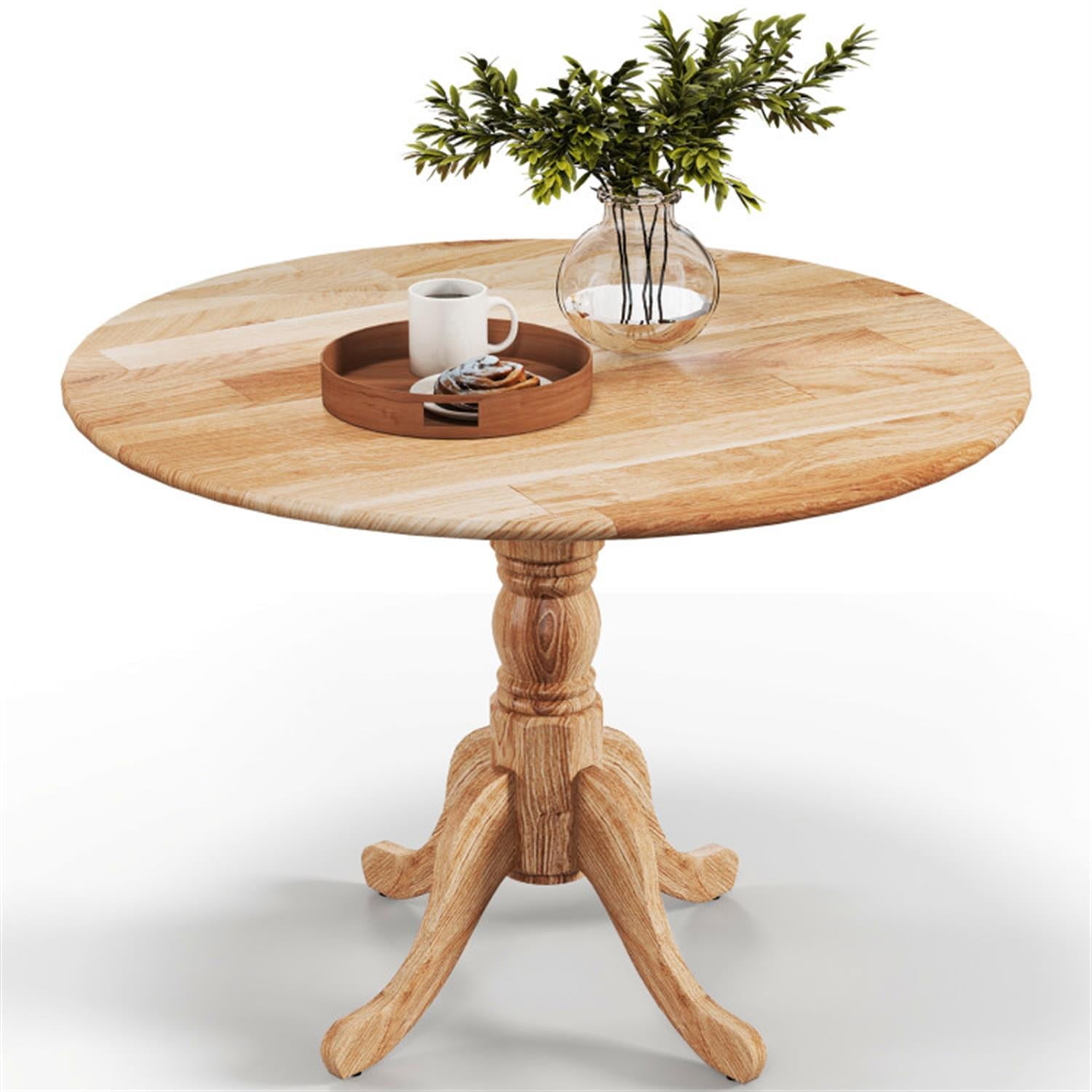 Demi Bonn Wooden Dining Table with Round Tabletop and Curved Trestle Legs, Modern Kitchen Table Furniture for Dining Room, Dinette, Beige