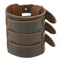 thumbnail image 3 of HZMAN Dark Brown Leather Wide Triple Strap Cuff Wrap Gauntlet Wristband Buckle Fastening Arm Armor Cuff (Brown), 3 of 7
