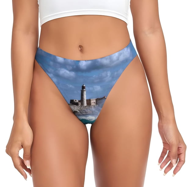 Balery Lighthouse in Havana Tangas de Algodón para Mujer con Estampado – Ropa Interior Sexy, Transpirable, G-string-X-Small