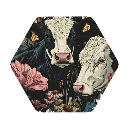 

Lukts Vintage Sunflower Cow Leather Drinks Coasters Set of 6 Suitable or Drinks Furniture Protection and Easy Clean up