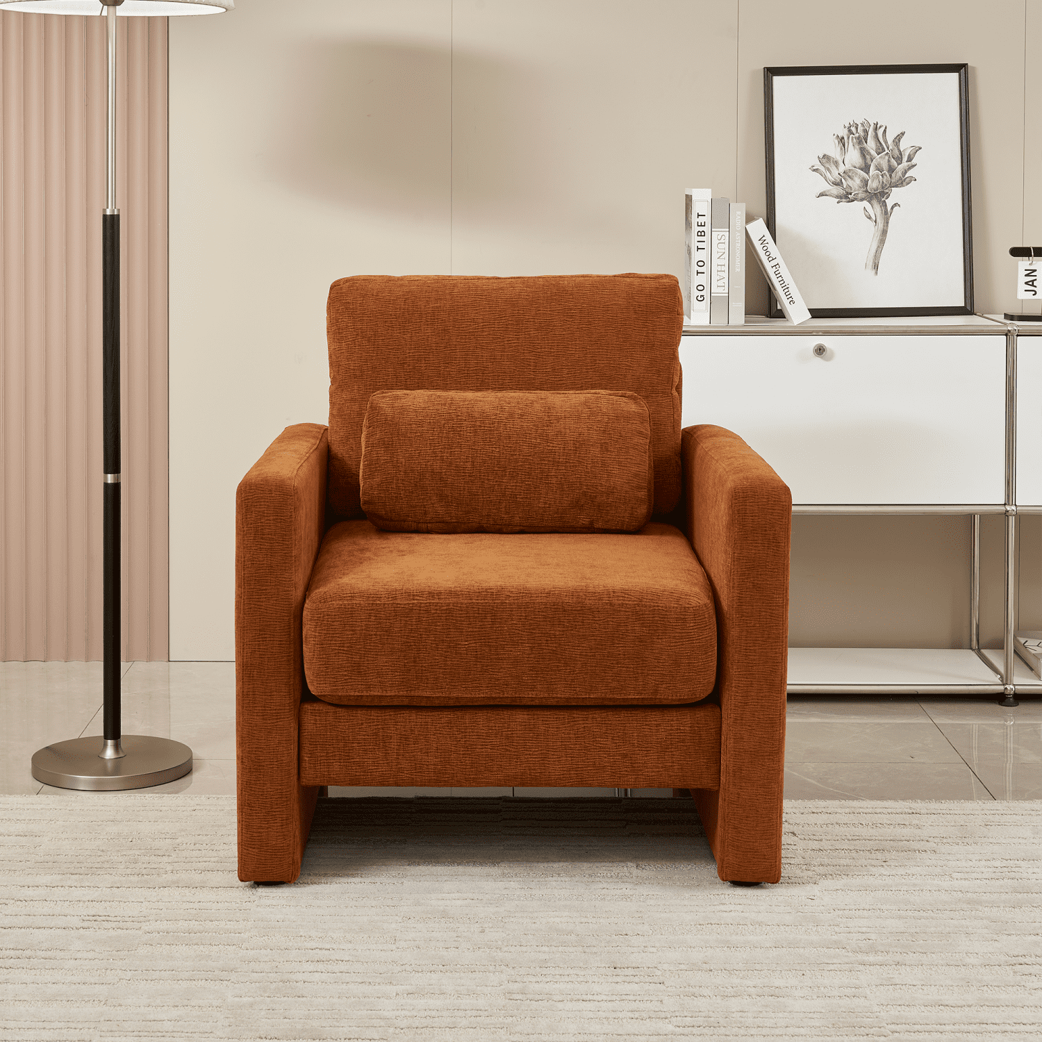 Gewnee Modern Chenille Accent Armchair - Upholstered with Solid Wood Frame, Ideal for Living Room, Bedroom, Office