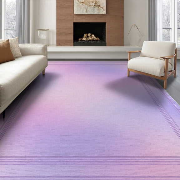 ODIKA 8'x10' Washable Area Rug Non-Shedding, Easy Care, Purple Pastel Pink Border Minimalist Dreamy Shift Decorative for King Size Bedroom Under Bed, Master Suite