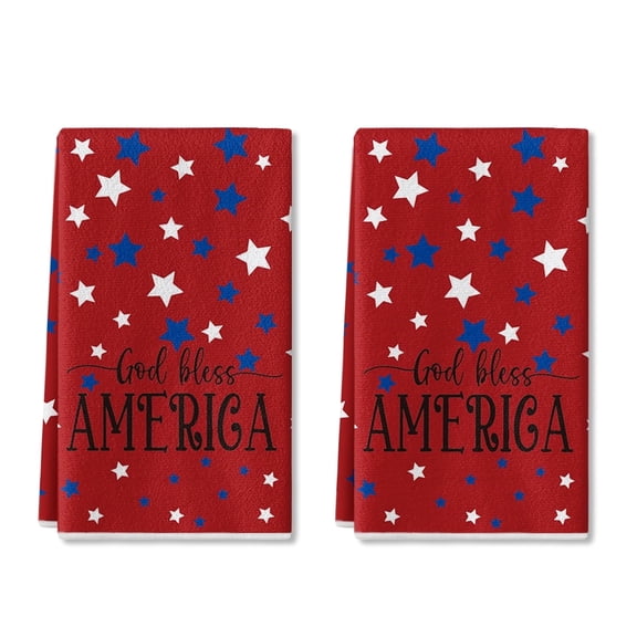 Sm:)e Star God Bless America 4th of July Kitchen Dish Towels Set of 2 18x26 Inch, Red, Soft & Absorbent Patriotic Independence Day Washcloth
