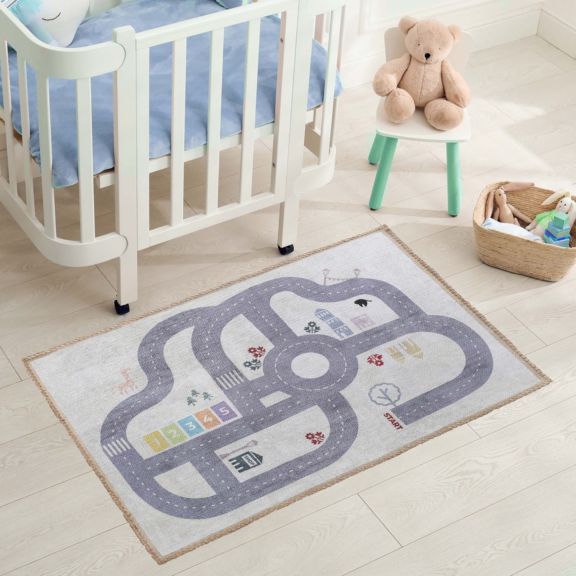Superior Path Road Non-Slip Kids Washable Indoor Area Rug, 2' x 3', Ivory