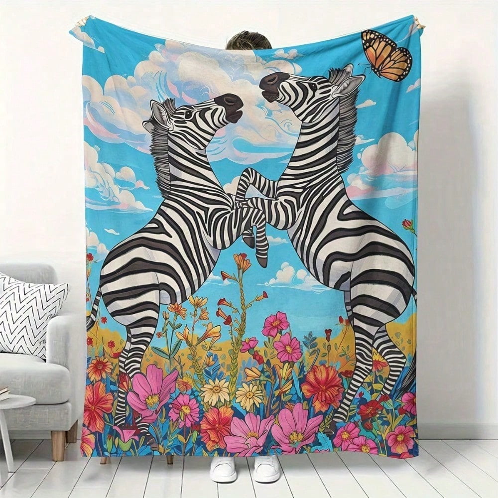 HELLOYOUNG Plush Fleece Throw Blanket Zebra Digital Print Soft Lightweight All-Season Home Decor Sofa Bed Travel Outdoor Office Nap Gift