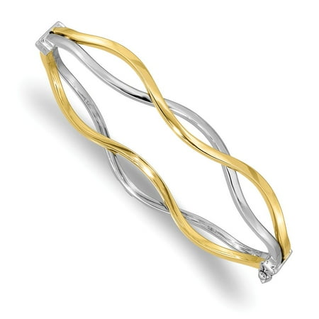 10K Yellow Gold Rhodium Polished Twisted Bangle Bracelet (Length :7inch|Width: 15 mm) Fine Jewelry Valentine's Day Gifts
