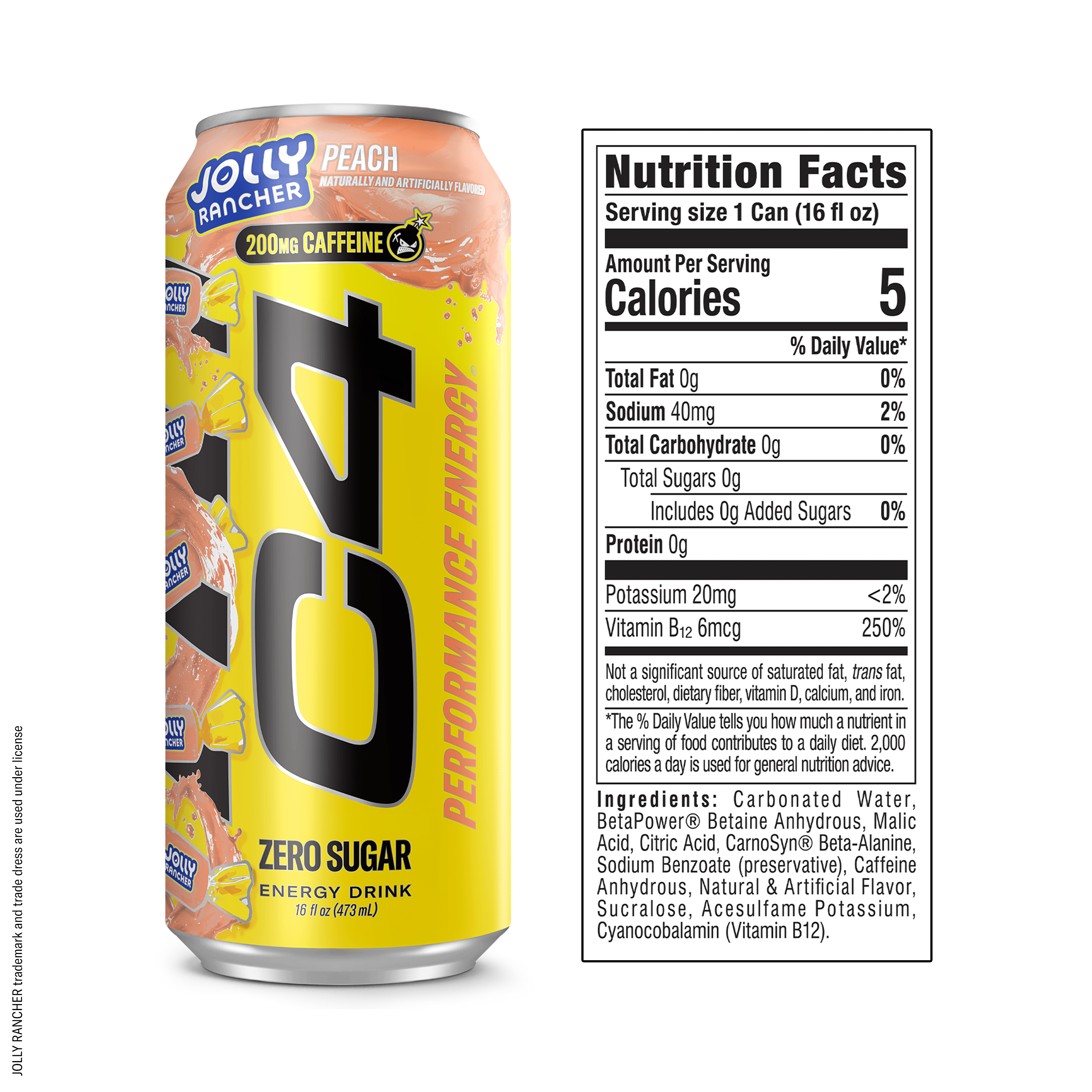 (4 pack) C4 Performance Energy Drink, Jolly Rancher Peach, 16 fl oz Single Can