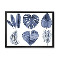 Designart 'Blue Watercolour Tropical Leaves I' Farmhouse Framed Art Print