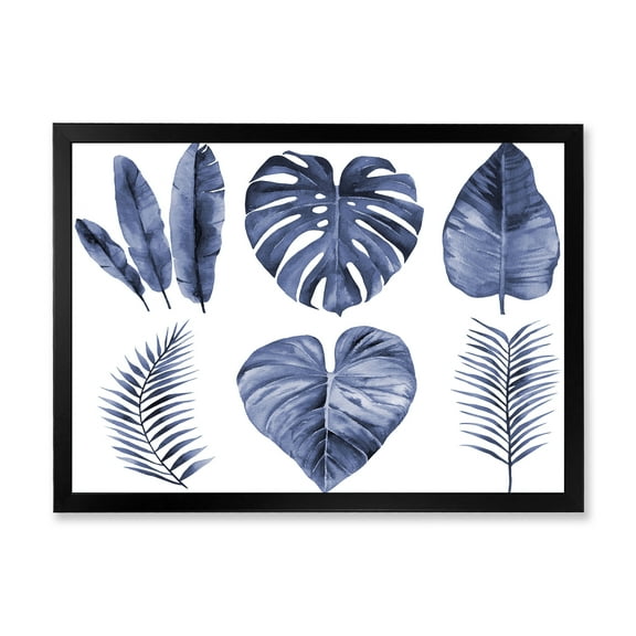 Designart 'Blue Watercolour Tropical Leaves I' Farmhouse Framed Art Print