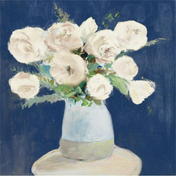 Giant Art 72x72 Peonies on Navy Fine Art Giant Canvas Print in Multi-Color