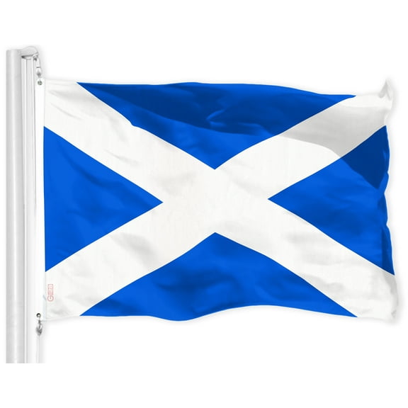 G128 – Scotland (Scottish) Flag | 3x5 feet | Printed 150D – Indoor/Outdoor, Vibrant Colors, Brass Grommets, Quality Polyester, US USA Flag, Much Thicker More Durable Than 100D 75D Polyester