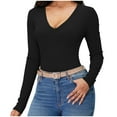 thumbnail image 5 of qucoqpe Women's 2025 Fall Winter Fashion Solid V Neck Long Sleeve Casual Slim Fit Knitted Sweater Tops, 5 of 5