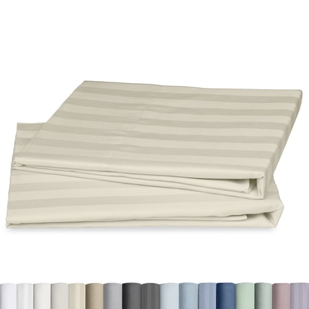 California Design Den Damask Striped 500 Thread Count King Size Pillow Case Soft 100% Cotton Sateen 2 King Pillowcases - Ivory
