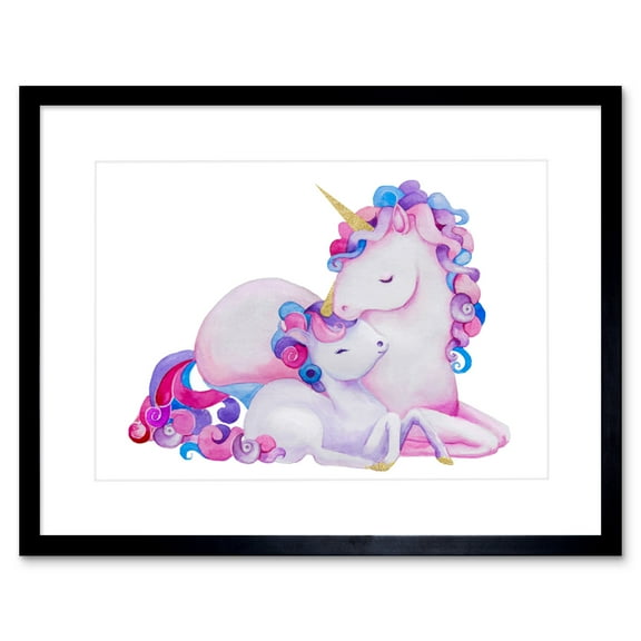 Unicorn Mother and Daughter Art Print Framed Poster Wall Decor 9x7 inch