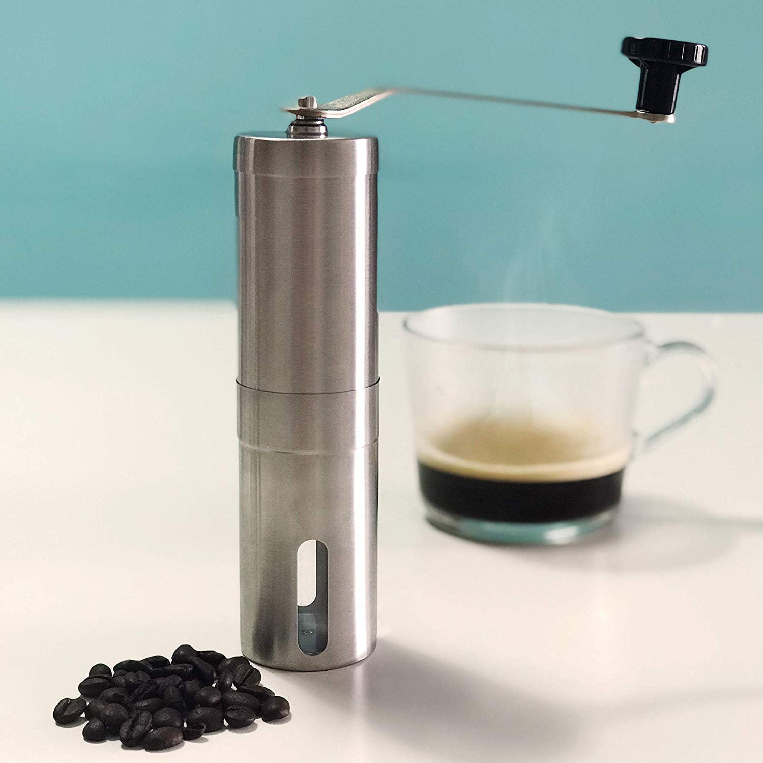 Stainless Steel Ceramic Burr Bean Mill Manual Coffee Grinder Portable Hand Crank