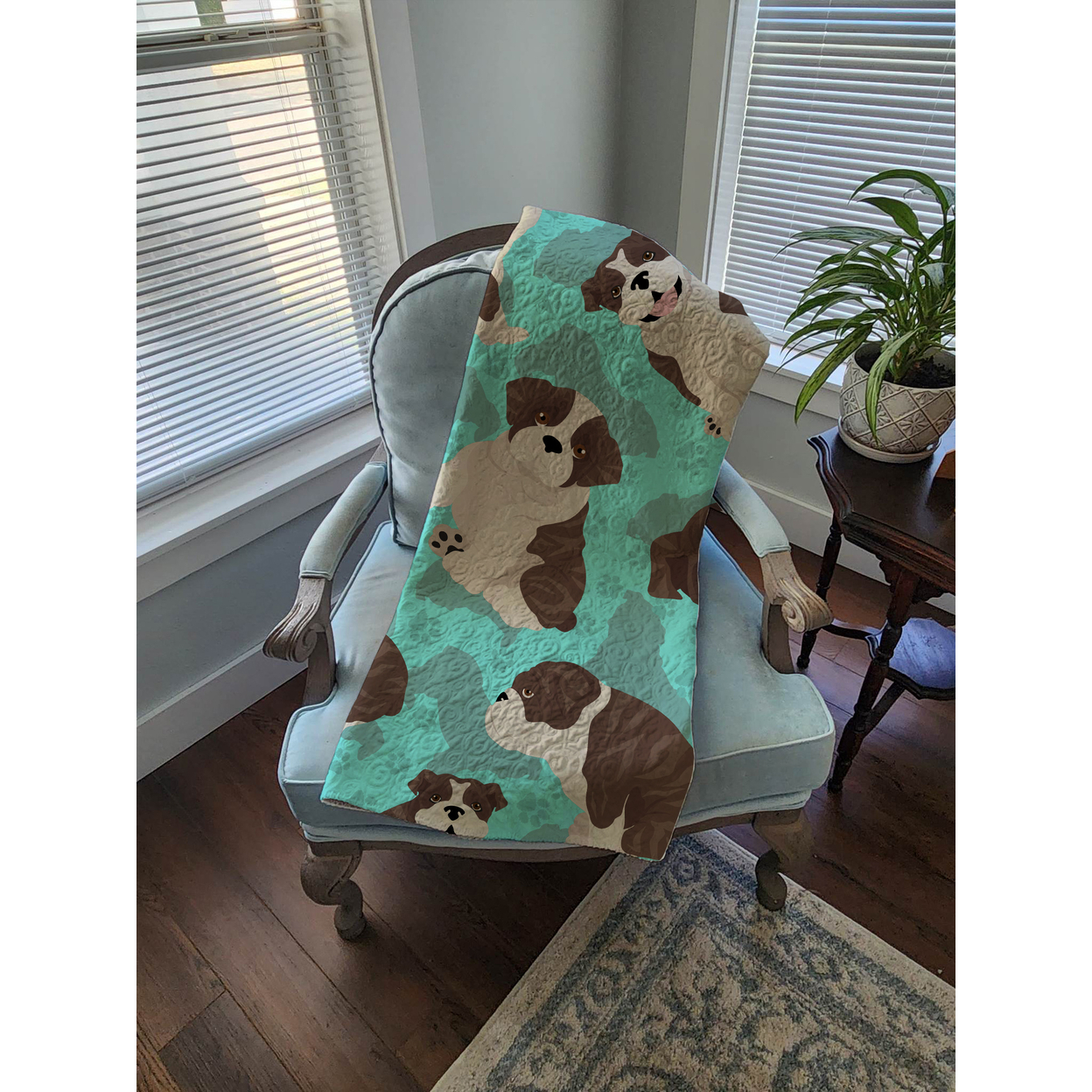 Carolines Treasures MLM1049LQB 50 x 60 in. Brindle English Bulldog Quilted Blanket, Blue