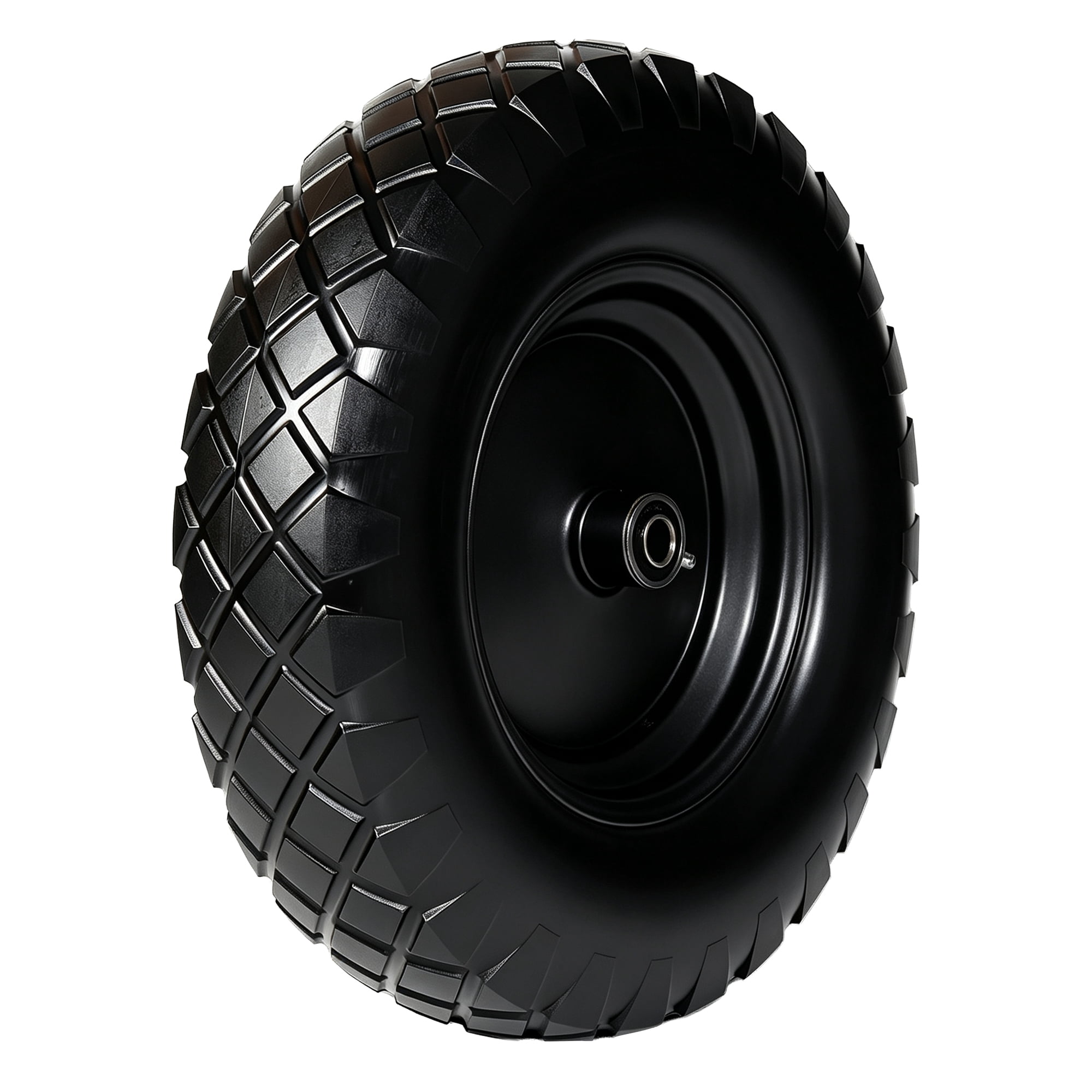 4.80/4.00-8 Flat-Free Solid Wheelbarrow Tire and Wheel, 16" Solid Tire with 5/8" & 3/4" Bearings, 3" Hub for Hand Truck, Garden Cart, Trailer, Trolley, Wagon (Set of 2)