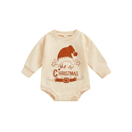 

Licupiee Baby Boys Girls Christmas Fall Romper Long Sleeve Crew Neck Letters Print Bodysuit for Casual Daily