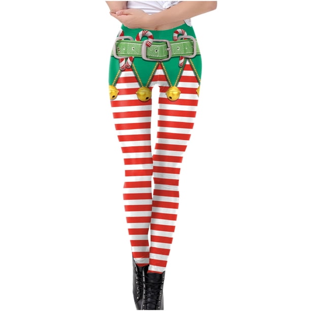 Mujeres Niñas Navidad Leggings Flaco Navidad Jingle Bell Impreso Cintura alta Elástico Medias Pantalones Pantalones de yoga Fridja nalpqowj16083