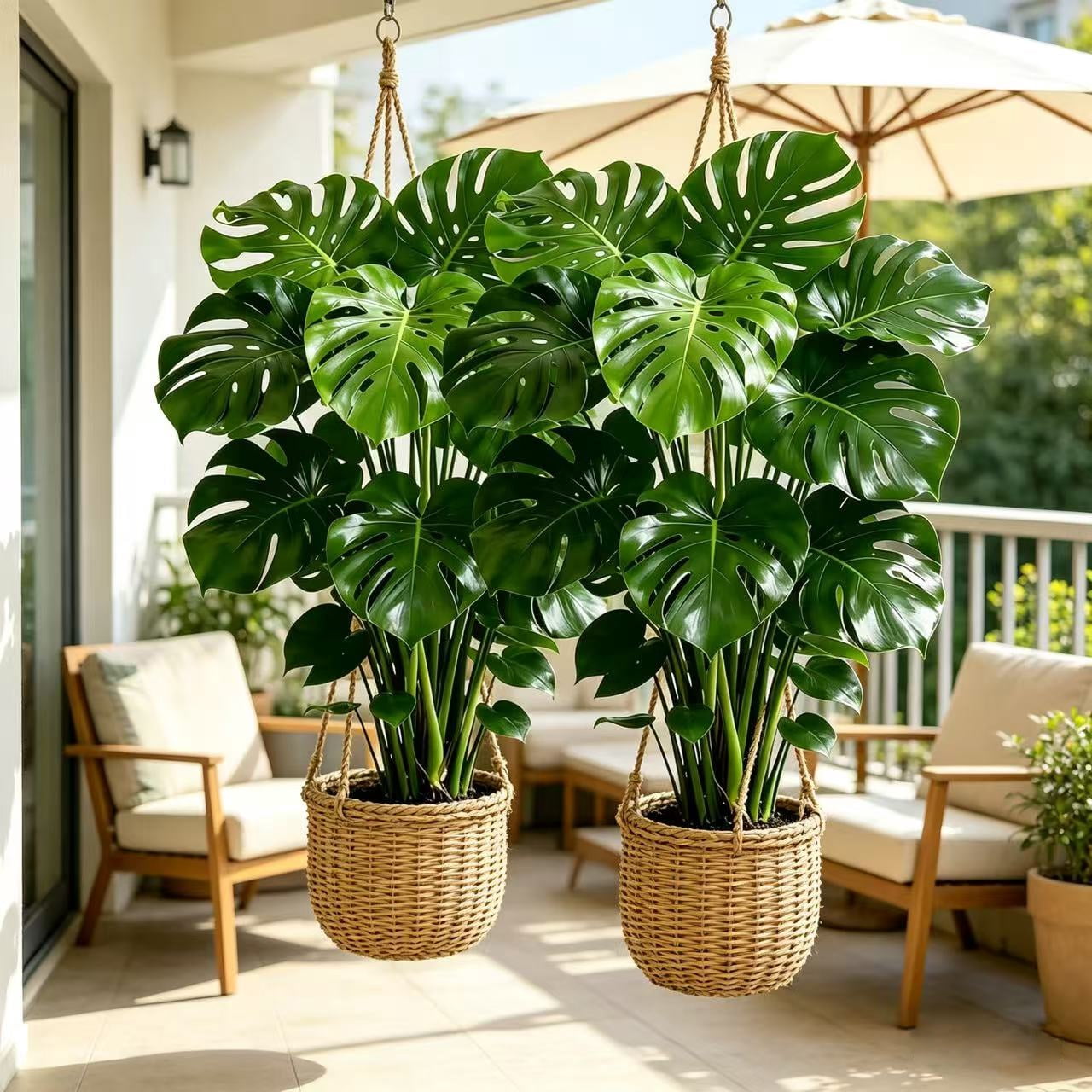 2PCS 33.46in Artificial Monstera Deliciosa Plant, Faux Swiss Cheese Tree with 24  Lush Leaves, UV Resistant Fake Tropical Plant for Indoor Outdoor Home Office Living Room Decor, No Pot