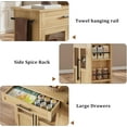 thumbnail image 6 of WALYWIK Rolling Wooden Kitchen Island with Drawer, Kitchen Cart with Storage Cabinet on Wheels, Thicker Wooden Top Portable Trolley Island with 3 Spice Rack for Kitchen, Dining Room, Natural Oak, 6 of 7