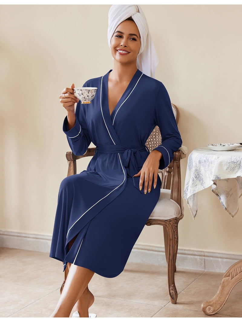 ladies dressing robe EKOUAER Womens Robes Lightweight Soft Knit Bathrobe Full Length Sleepwear with Pockets Loungewear bis-sms
