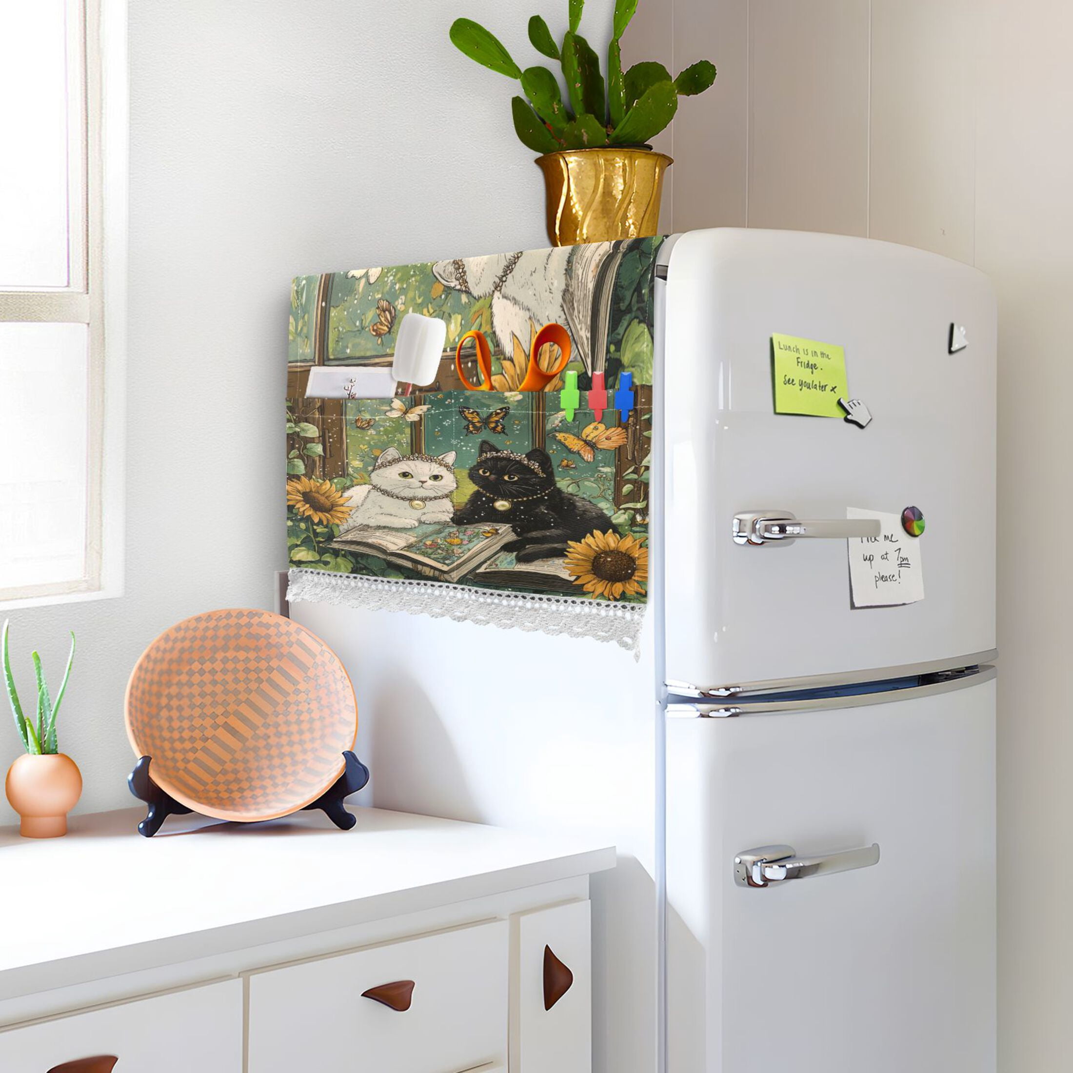 A Collage Of Two CatsWasher and Dryer Covers Dust-Proof and Oil Resistant Fridge Cover with 4 Storage Pockets Washing Machine Top Cover for Laundry Kitchen Home 51.2 x 22 In