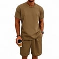 thumbnail image 2 of Uwinwear Men's Casual Athletic Tracksuits Sets Solid Color Crew Neck Short Sleeve T-Shirt and Drawstring Shorts Set Casual 2 Piece Outfit,Brown,M, 2 of 8