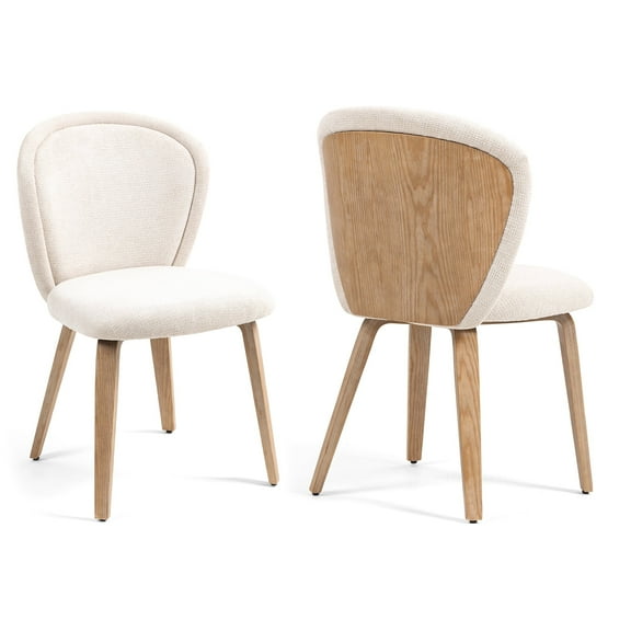 Set of 2 Bernt Beige Washed Woven Fabric Dining Chair with Natural Wood Legs