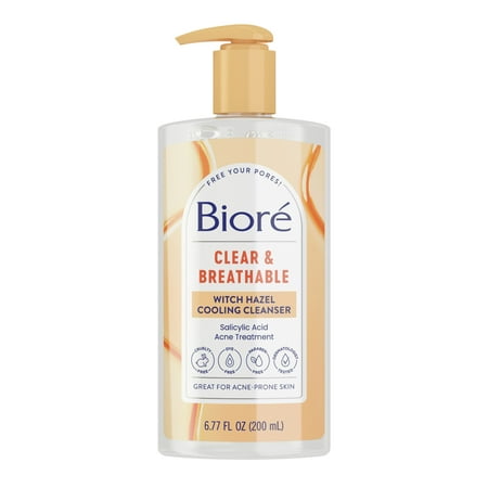 Biore Witch Hazel Face Wash Cleanser, Acne Prone Skin Care, 6.77 fl oz