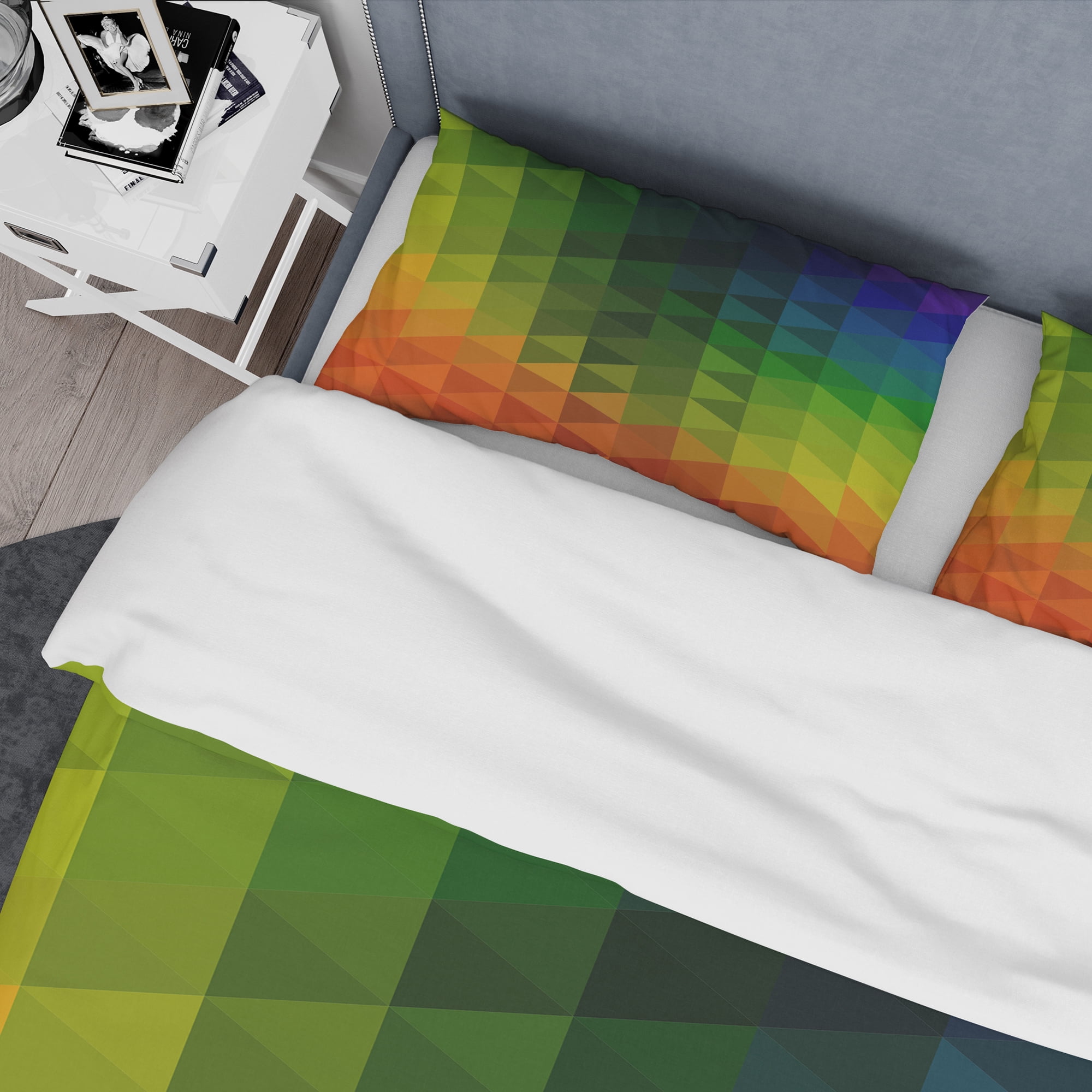 Designart 'Triangular Geometry in Orange , Green and Blue' Modern & Contemporary Duvet Cover Set