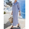 thumbnail image 3 of Blue Striped Long Sleeve Collared Loose Shirt Dress For Women, 3 of 4